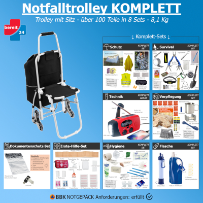 Notfalltrolley mit Sitz - KOMPLETT ( f&uuml;r 1 Person)