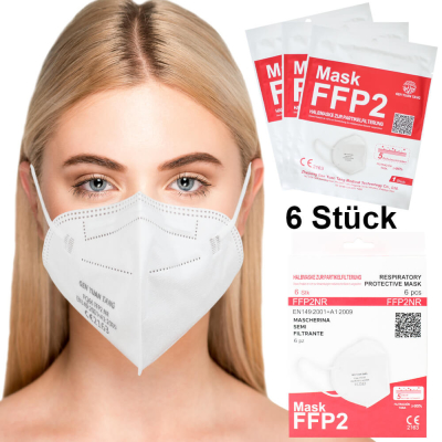6 weiße FFP2 Atemschutzmasken - CE2163