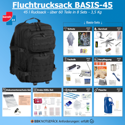 Fluchtrucksack BASIS-45 (Notfallrucksack f&uuml;r 1 Person)