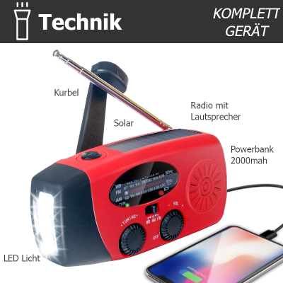 Technik KOMPLETT - Kurbelradio - Solar - LED - Powerbank