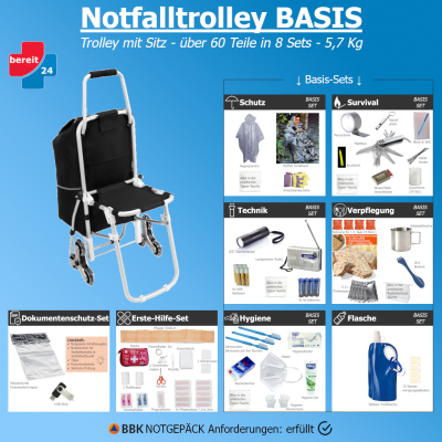 Notfalltrolley mit Sitz - BASIS ( f&uuml;r 1 Person)