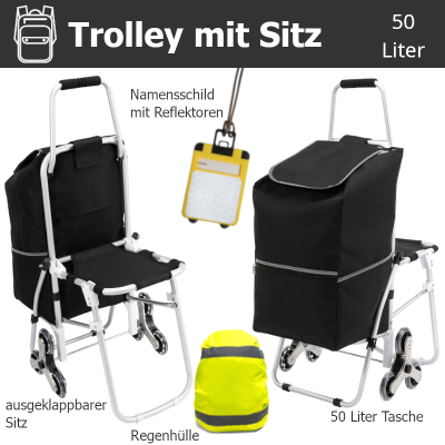 Notfall-Trolley mit Sitz - 42 Liter